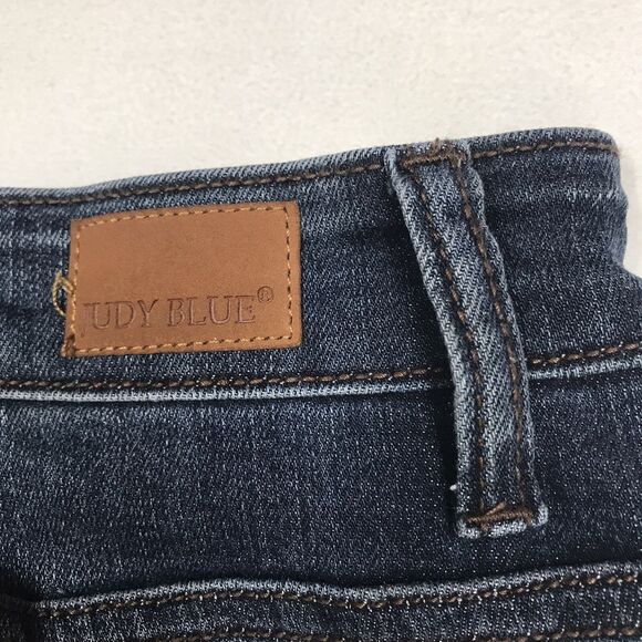 JUDY BLUE Skinny Jeans Women 34x28 Slim Fit Dark Wash Blue Distressed Fray Cuff - Picture 10 of 16